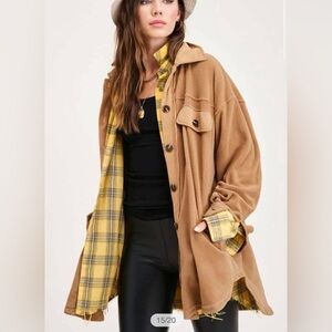 La Miel Oversized Fleece Shacket Jacket Camel Tan NWT – Size L